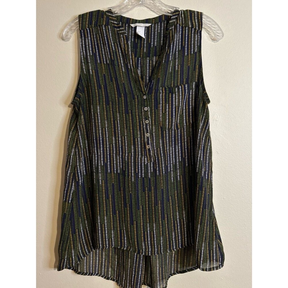 H&M Olive Green, Navy & White Striped Sleeveless Henley Camisole